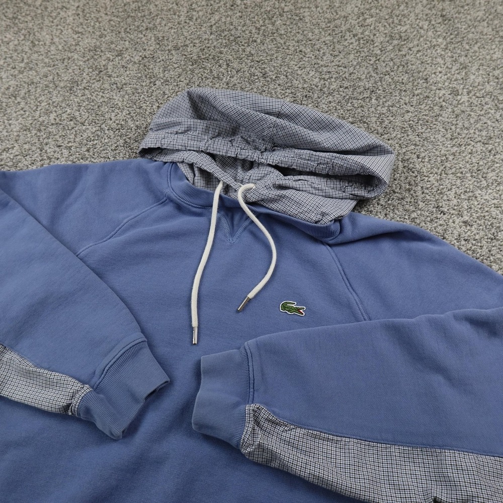 NEW Lacoste Hoodie Mens M Blue Crocodile Logo Fleece Pullover Sweatshirt Preppy